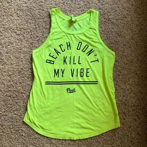 Victoria’s Secret PINK neon yellow graphic logo tank top size XS